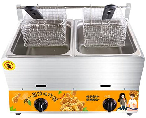 Friteuse à gaz propane en acier inoxydable avec panier et couvercle pour cuisine/restaurant/restauration rapide