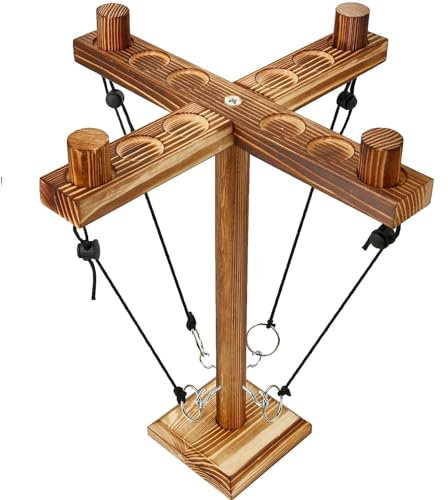 Hooks Ring Toss Game für Erwachsene Handgefertigte Holzschleifen-Wurfhaken 4 Spieler Holz Wurfhaken und Ringe Spiel Schnelles interaktives Spiel (2 Personen)