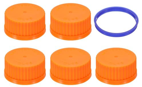 PATIKIL 5 Pcs GL45 Screw Caps, 45mm Polypropylene Cover Seal Screw Cap Thread Media Bottles for GL45 Media Bottles Glass, Orange