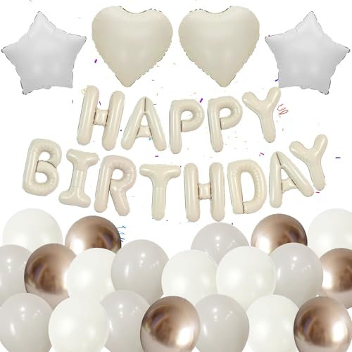 Creme weiß Luftballons Geburtstag Dekoration - 37 Stücke Happy Birthday Folienballons Banner Dekorationen Helium Ballon Geburtstagsparty für Jungen Mädchen Frauen Mann Erwachsene Kinder Party Deko