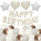 Creme weiß Luftballons Geburtstag Dekoration - 37 Stücke Happy Birthday Folienballons Banner Dekorationen Helium Ballon Geburtstagsparty für Jungen Mädchen Frauen Mann Erwachsene Kinder Party Deko