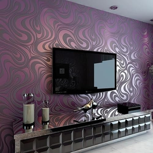 Modern Minimalist Wallpaper Featuring Abstract Curves with Touch of Glitter Non-Woven 3D Wallpaper for Bedroom Living Room TV Backdrop Purple