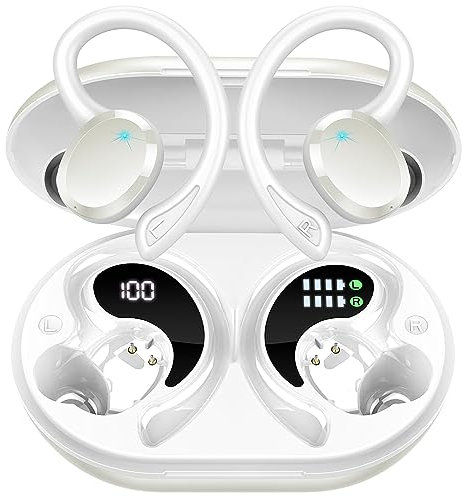 Bluetooth Kopfhörer Kabellos Sport, Wireless Earbuds mit Hi-Fi Stereo, Noise Cancelling Mic, In Ear Ohrhörer mit Bügel, USB-C Schnellaufladung, LED Ladebox, IP7 Wasserdicht Headphones für Android iOS