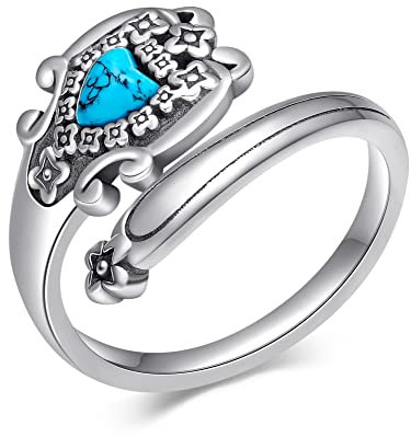 CUPENDA Turquoise Sunflower Spoon Rings Sterling Silver Boho Flower Thumb Adjustable Rings Vintage Jewellery for Women