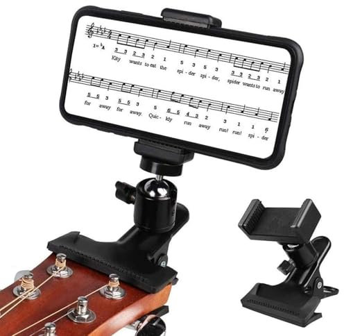 Buerfu Gitarre Kopf Clip, Universeller Gitarre Handy Halter, 360-Grad-Drehung Gitarre Spindelstock Handy Klemme Halterung, Für Gitarre, E-Gitarre, Bass, Ukulele