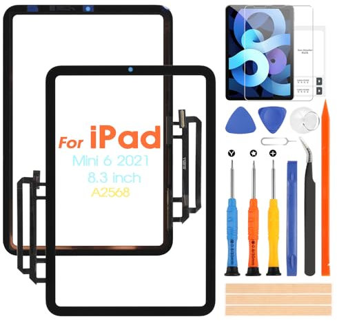 ARSSLY Touch Screen per iPad Mini 6 Touchscreen per iPad Mini 6th 2021 A2568 Schermo Digitazer Touchscreen Pannello Vetro con Riparazione Kit (Nero, non LCD Display)