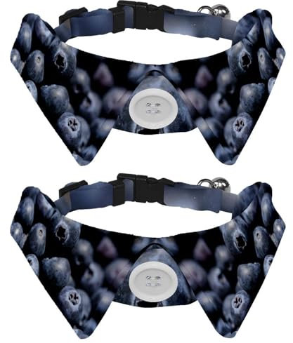 Eslifey Hundehalsband mit Fliege und Glöckchen, Blueberry-4333034, verstellbares Revers-Design, Katzenfliege, Halsband für kleine Haustiere, 2 Stück
