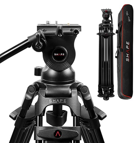 SHAPE Aluminum Professional Tripod for Camera – Heavy-Duty Tripod with Fluid Head, Mid-Level Spreader, Telescopic Handle & Bag – 22 lb Load Capacity