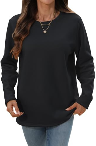 Aisprts Felpa Donna, Felpe Invernali Senza Cappuccio con Fodera in Pile, Maglione Termico Girocollo, Maniche Lunghe in Morbido Sherpa, Top Casual Caldo per Casa & Outdoor, Nero, L