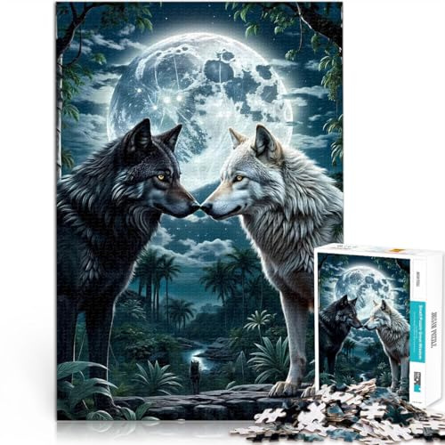 für Erwachsene 2000-Teile-Puzzle “Zwei Wölfe im Wald Mond” Aus Karton，für Kinder ab 14 Jahren Quizspiel Geschenkideen。Größe：70x100cm/27.5x39.3Zoll
