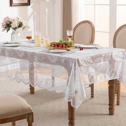 hometrixx Weiße Tischdecke 150x200 cm - Spitze Jacquard Tischtuch mit Bordüre, Dekorativ für Tisch Esstisch Couchtisch