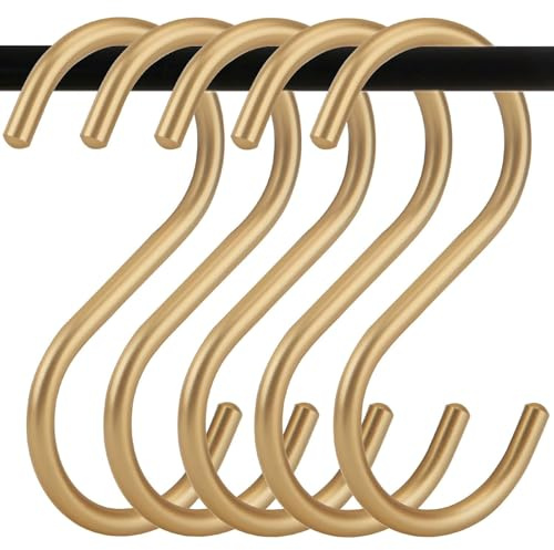 ULWSKY 20Pcs Gold S Hooks,Aluminum Alloy S Shaped Hook,Gold Hook Hanger,Heavy Duty S Hook,Utility S Hooks for Bathroom,Cloakroom,Kitchen,Garden