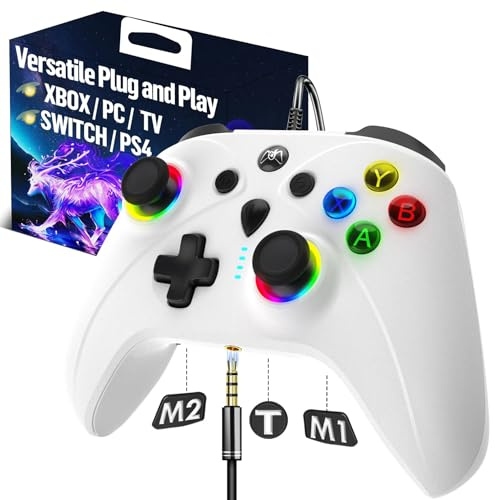 Manette Xbox filaire pour Xbox Series X S One PC PS4, contrôleur de jeu avec taux de polling de 1000 Hz sans bâton de dérive, télécommande turbo à palettes personnalisées, manette de jeu blanche