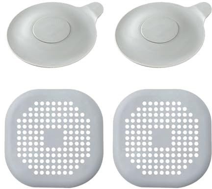 YFTRFR 4 Pcs Anti-Clog Drain Lid with Powerful Suction Cups, Round Silicone Drain Cover Square Silicone Sewer Shield Hair Catcher for Sewer Openings Long-Lasting Square Filter for Bathtub, Wash Basin