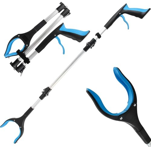 Xinsenke Faltbare Greifzange, 110cm Faltbare Greifzange mit Magnet, Greifer mit 360° Drehbar Breite Greifkopf Müllzange mit Magnete für Senioren Behinderte Schwangere