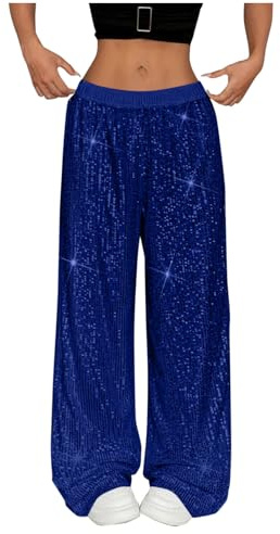 XBNEGBA Glitzer Hose Damen Pailettenhose Weites Bein Hose High Waist Glitzerhosen Elegant Lang Freizeithose Frauen Party Festival Club Hosen Glänzende 70er 80er Mottoparty Disco Outfit für Club-Party