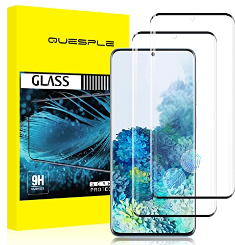 QUESPLE [2 Pièces] Verre Trempé pour Samsung Galaxy S20, Haute Qualité 3D Incurvé Couverture Complète, Dureté 9H, Sans Bulles, Film Protection écran, Compatible avec Lecteur d’Empreinte