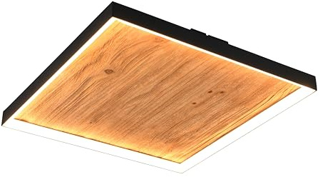 Trio Leuchten LED Deckenleuchte Kalea 655510130, Metall Schwarz matt, Holz Kiefer, 41 Watt LED, Switch Dimmer, Holzfarbig