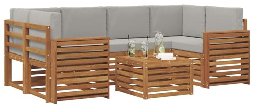 vidaXL Sofagarnituren 7 pcs Natürlich und Hellgrau Massivholz Akazie, Garten-Sofa-Eckgarnitur, strapazierfähiges Lounge-Möbel, modernes Patio-Set für chilliges Terrassenleben