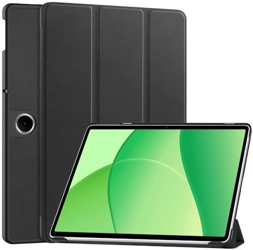 Techsuit für Oppo Pad SE 11, OnePlus Pad Lite Tablet Hülle mit Tri Fold Smart Cover, Auto Schlaf Aufwach Funktion, Magnetverschluss, Stifthalter, FoldPro Series, PU Leder, Schwarz