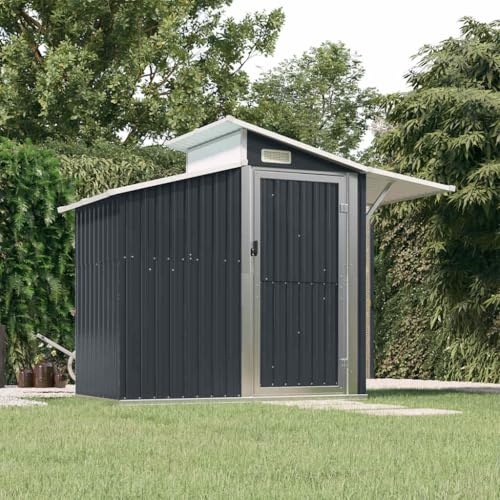 Capanno per attrezzi, antracite, 270 x 130 x 208,5 cm, in acciaio zincato, spaziosa casetta da giardino per attrezzi, accessori per piscina e attrezzi da giardino, con porta, ventilazione e pannello