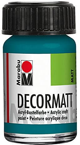 Marabu 14010039290 - Decormatt Acryl Türkis 290, 15 ml, samtmatte Acrylfarbe auf Wasserbasis, cremig und farbintensiv, speichelfest, wetterfest, zum freien Malen und Schablonieren