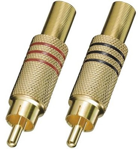 BestPlug 2 Stück Audio L-R RCA Cinch Stecker Lötversion, vergoldete Metallausführung