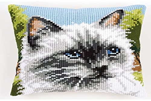 VERVACO Kreuzstich Stickpackungen Kissen Stickerei Set Anfänger Vorgedruckt Blaue Augen DIY Set Kreativ Set Für Erwachsene Dekoratives Kissen ca. 40 x 40 cm Bastelset Handwerker Haus Dekoration