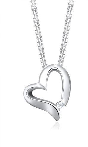 Elli DIAMONDS Halskette Damen Herz Anhänger Geschwungen mit Diamant (0.015 ct.) in 925 Sterling Silber