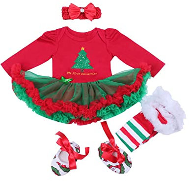 BabyPreg Neonate Il Mio Primo Natale Babbo Costume del Partito del Vestito 4PCS (12-18 Mesi, Albero Lungo)