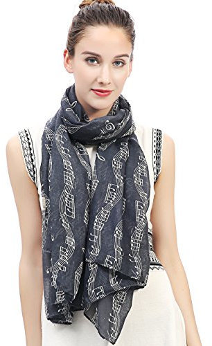 Lina & Lily Damen Schal Tuch mit Musiknoten-Muster (Grau)