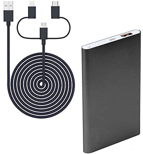 Blaupunkt BLP7100.153 Power Bank 4000 mAh, Batería Externa, Cargador con Cable 3 en 1, para iOS, Android, Móviles, Tablets, Gris Oscuro