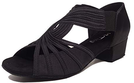 YT04 Damen-Tanzschuhe, niedriger Absatz, Salsa Batchata, Sozialanfänger, Übung, Hochzeit, Tanzen, 3,8 cm, Schwarz, 42.5 EU