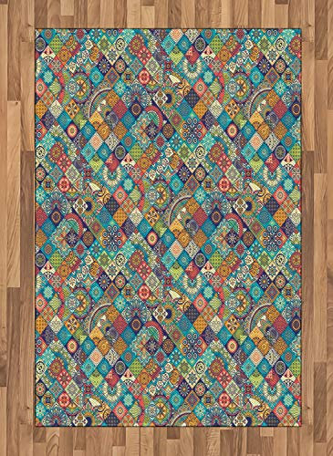 ABAKUHAUS marokkanisch Teppich, Orientalische Motive, Flachgewebe Deko-Teppiche für das Wohn-,Schlaf-, und Essenszimmer, 120 x 180 cm, Türkis
