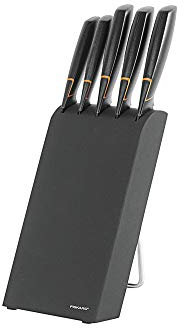 Fiskars Design-Messerblock mit 5 Messern, Breite: 15,5 cm, Höhe: 37 cm, Birkenholz, Schwarz, Edge, 1003099