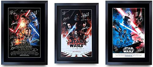 HWC Trading A3 FR Star Wars Trilogy Sequel-Film-Plakat-Sammlung Cast Signed Geschenk gerahmt Printed Autogramm Daisy Ridley John Boyega Geschenke drucken Fotobildanzeige