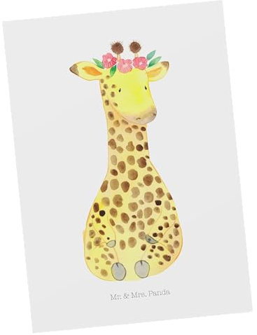 Mr. & Mrs. Panda Postkarte Giraffe Blumenkranz - Geschenk, Freundin, Abenteurer, Ansichtskarten, Afrika, Einladung Geburtstag, Einladungskarte,