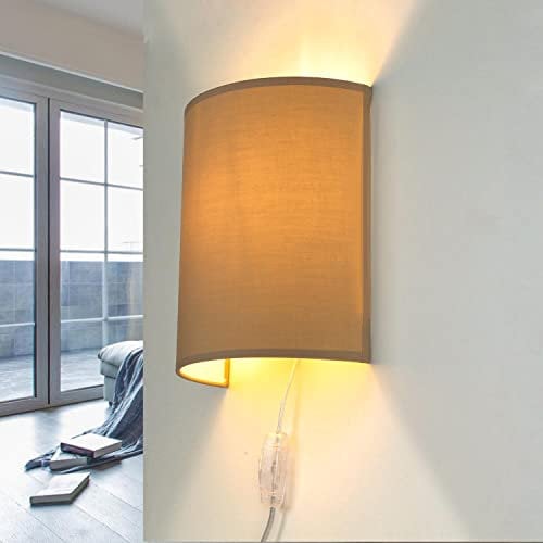 Licht-Erlebnisse Wandlampe mit Stecker und Schalter, Wandleuchte Innen mit Kabel, Kaffeebraun, Stoffschirm, Lampe Wand Innen, B:20 cm, E27, gemütlich, indirekt, Wandleuchte Schlafzimmer