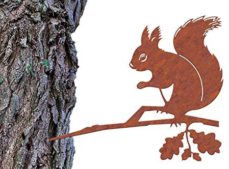 Illumino Baumstecker Metall Rost Gartendeko - Eichhörnchen - 2 mm Edelrost-Stahl, Naturrost Vogel Deko für den Garten, Gartendeko Rost, Baum Deko Garten, Zaundeko