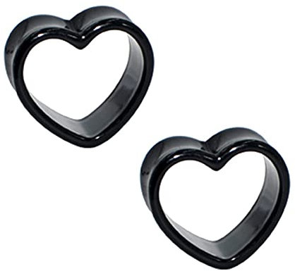XINHE 2 Stück Piercing Ohr Tunnel Set Silikon Acryl Flesh Superdünn Reinfarbe Herzförmig Double Flared Tunnel Plug Punk Mann Unisex 4-25mm,Schwarz,1(25mm)