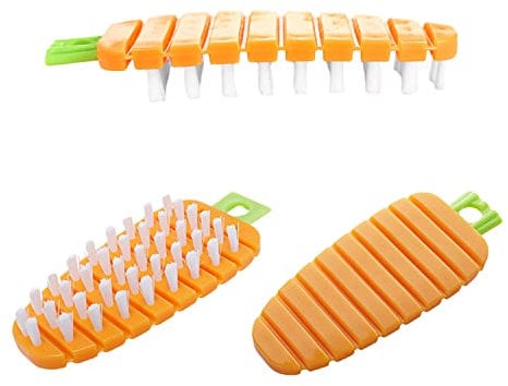 Vegetable Brush, Potato Scrubber, Fruit and VegetableCleaning, Flexible Fruit Brush for Kitchen Cleaning Tools, Carrot Pattern, Orange, 3 Pieces