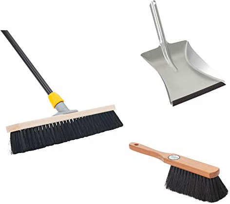 Novaliv Set di scopa con setole di cavallo, paletta con bordo in gomma, scopa a mano, manico telescopico da 50 cm, setole morbide