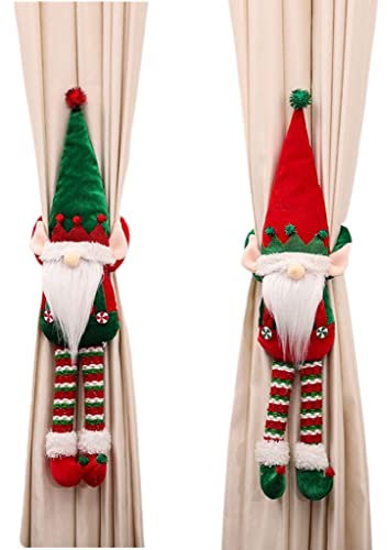 eBoutik - Set of 2 Christmas Curtain Holdbacks Gonk/Elf Decorations - Plush Hanging Swedish Ornament for Tree or Doors, & Curtains - Xmas Tomte Faceless Elf