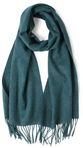 Prettystern langer und weicher Wollschal einfarbig mit Fransen für Herbst Winter Herren und Damen Blau-Grün