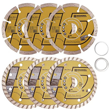 HIGHDRIL Diamond Saw Blades - 115MM /4.5inch Diamond Cutting Disc for Tile, Ceramic, Concrete, Marble, Stone, Granite,Terrazzo, Masonry 6pcs