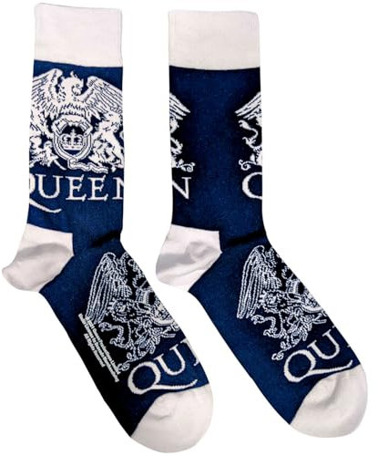 Rock Off Trade Queen Socken Weiß Crests Band Logo Nue offiziell Herren Navy Blau (UK Size 7 -