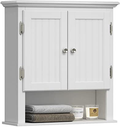 UTEX Bathroom Cabinet Wall Mounted, Wood Hanging Cabinet, Wall Cabinets with Doors and Shelves Over The Toilet for Bathroom,White