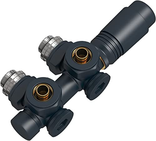 EMKE Valvola Radiatore Con Termostato, Per Radiatore e Asciugasciugamani, Universale Angolare e Diritta, G1/2, Antracite, 1 Pezzo