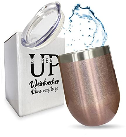 UP GREAT Edelstahl Becher Weinglas Weinbecher to go mit Deckel I KLEINES Geschenk für Mama Frauen Freundin I Abschiedsgeschenk Kollegin I Camping Gadgets