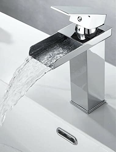Rubinetto miscelatore in acciaio INOX per lavello lavabo bagno a cascata con piletta cromato 52952